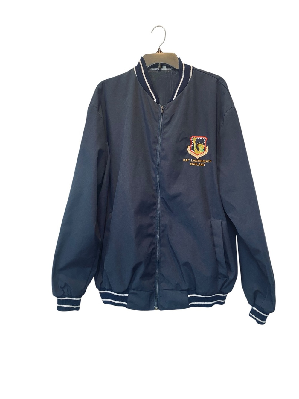 Vintage Navy Bomber Jacket men sz XXL Embroidered RAF Lakenheath England Crest